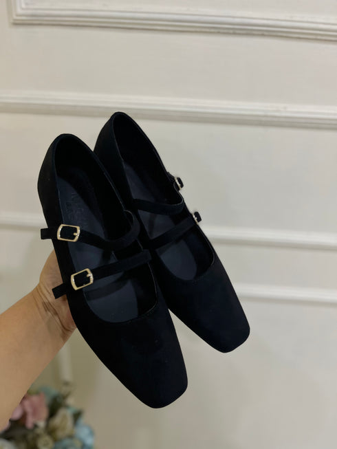 Women Double Buckle Straps Mary Jane Shoes